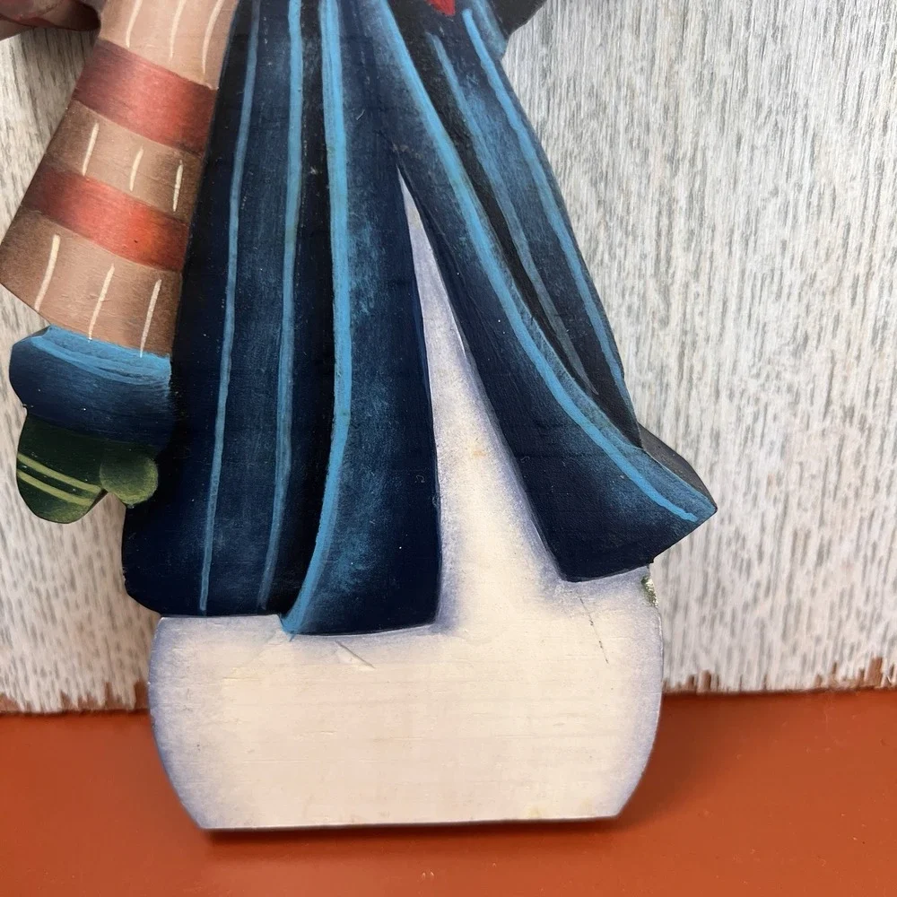 Vintage 90's Rustic Happy Wood Snowman Decoration Christmas‎ Shelf Decor 8